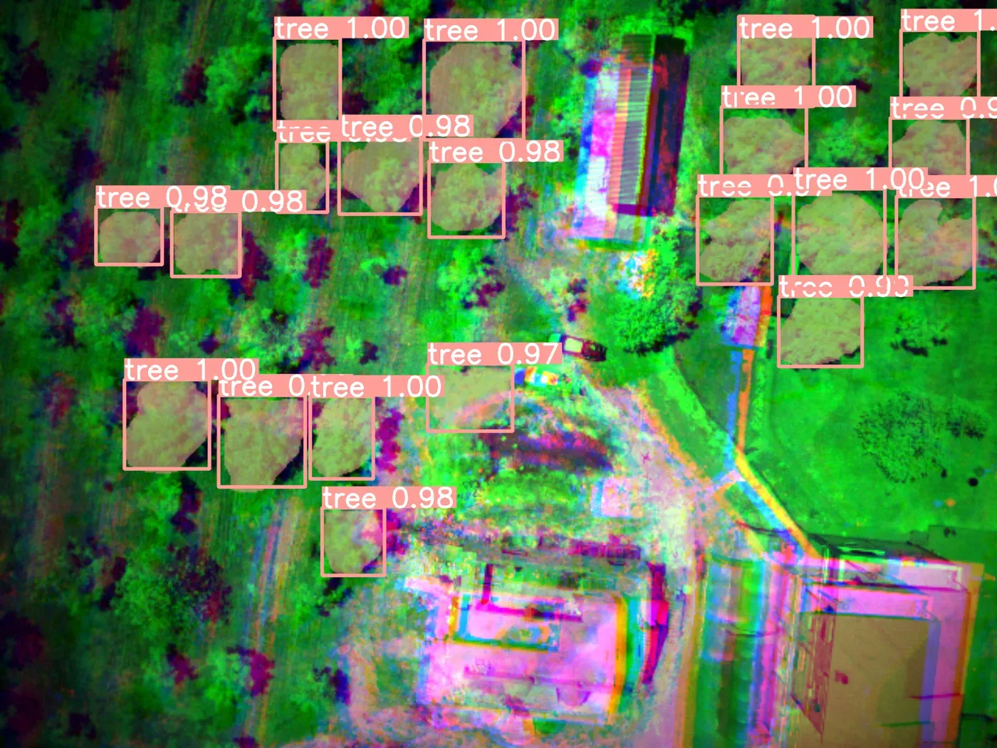 PlantFarm Scan modelinin bir test görüntüsündeki ağaç tespitleri